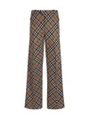 Burberry Wool Blend Checked Trousers With Wide Leg In Brown