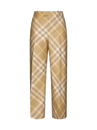 Burberry Check Wool Straight Pants In Beige
