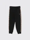 Burberry Cotton Jogging Trousers With Check Trims For Kids In Black