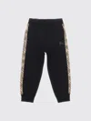 Burberry Cotton Jogging Trousers With Check Trims For Kids In Black