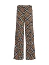 Burberry Wool Blend Checked Trousers With Wide Leg In Linden Ip Check