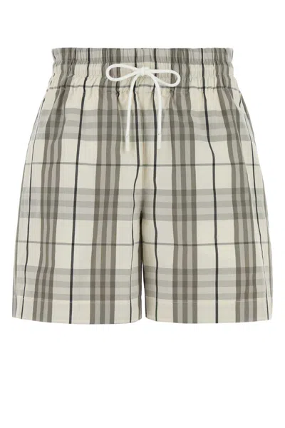 Burberry Embroidered Checked Poplin Shorts In Multi