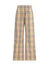 Burberry Women Check Cotton Pants In Neutral