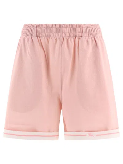 Burberry Elastic Waistband Cotton Shorts With Contrast Trim In Pink