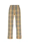 Burberry Beige Pants With Ekd Embroidery On The Rear And Check Motif All-over In Tech Fabric Man In Printed