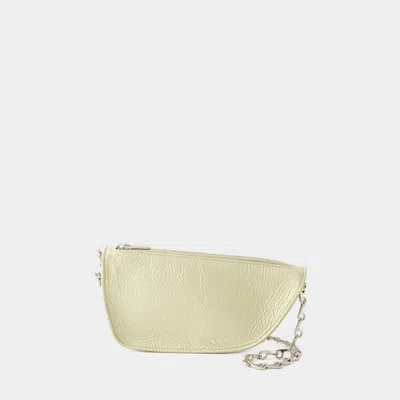 Burberry Pastel Green Leather Micro Shield Crossbody Bag In Beige