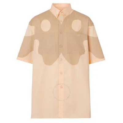 Burberry Pastel Peach Abstract Print Cotton Shirt In Gold