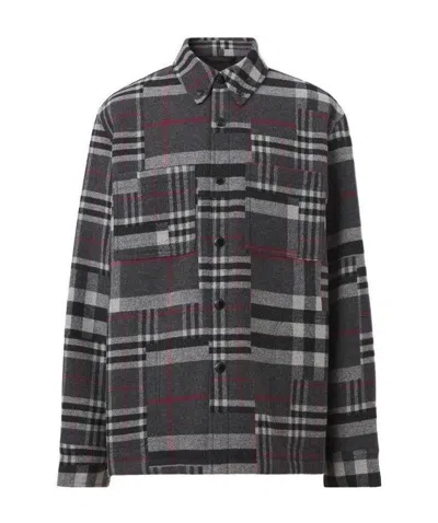 Burberry Patchwork Check Shirt Jacket In Black