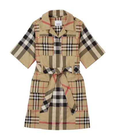Burberry Patchwork Check Tie-waist Shirt Dress In Nude