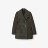 Burberry Patchwork Check Wool Pea Coat In Hazel/cobble