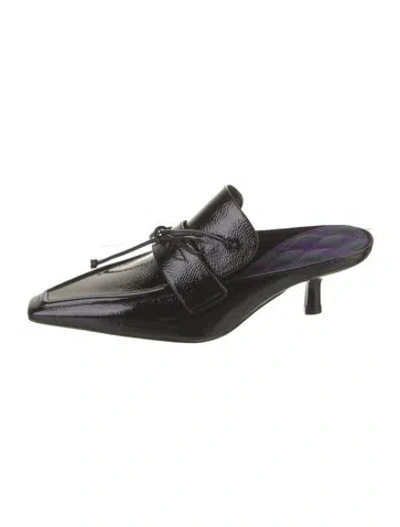 Pre-owned Burberry Patent Leather Animal Print Mules In Black