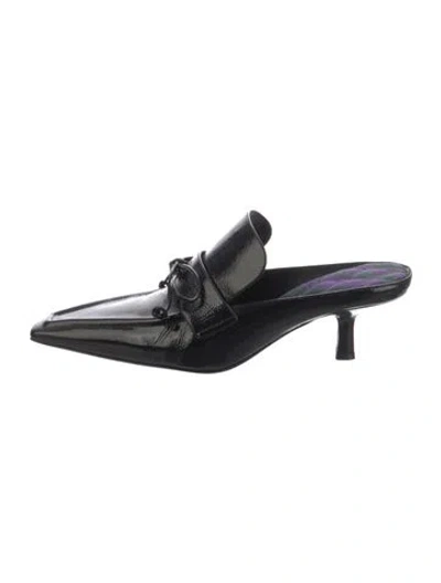 Pre-owned Burberry Patent Leather Bow Accents Mules In Black