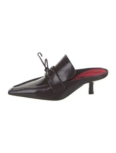 Pre-owned Burberry Patent Leather Bow Accents Mules In Burgundy