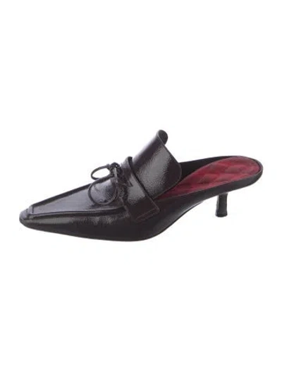 Pre-owned Burberry Patent Leather Bow Accents Mules In Burgundy