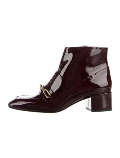 Pre-owned Burberry Patent Leather Chain-link Accents Boots In Burgundy