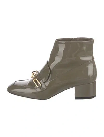 Pre-owned Burberry Patent Leather Chain-link Accents Boots In Green