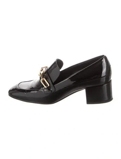 Pre-owned Burberry Patent Leather Chain-link Accents Loafers In Black