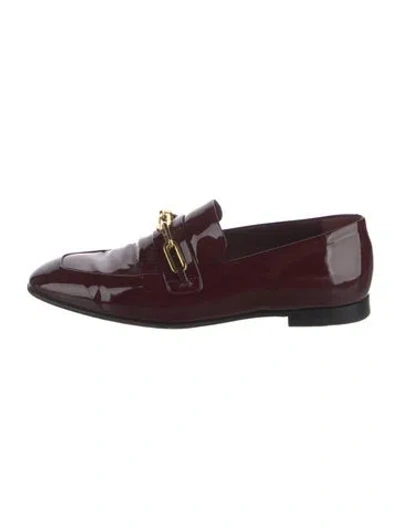 Pre-owned Burberry Patent Leather Chain-link Accents Loafers In Burgundy