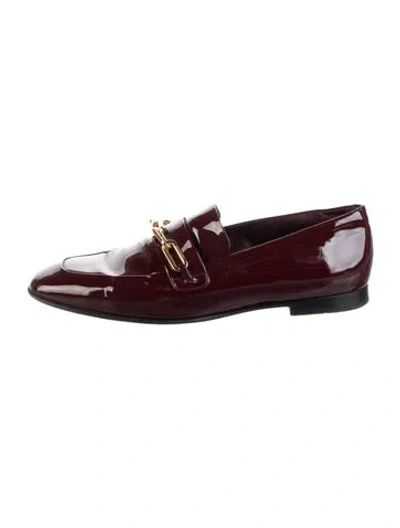 Pre-owned Burberry Patent Leather Chain-link Accents Loafers In Burgundy