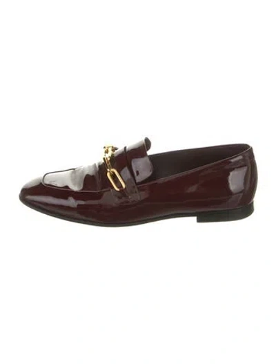 Pre-owned Burberry Patent Leather Chain-link Accents Loafers In Burgundy