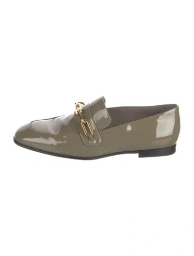 Pre-owned Burberry Patent Leather Chain-link Accents Loafers In Green