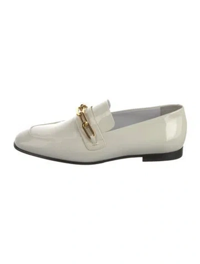 Pre-owned Burberry Patent Leather Chain-link Accents Loafers In White