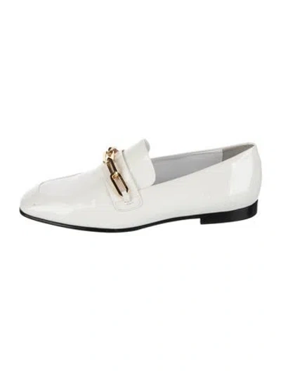 Pre-owned Burberry Patent Leather Chain-link Accents Loafers In White