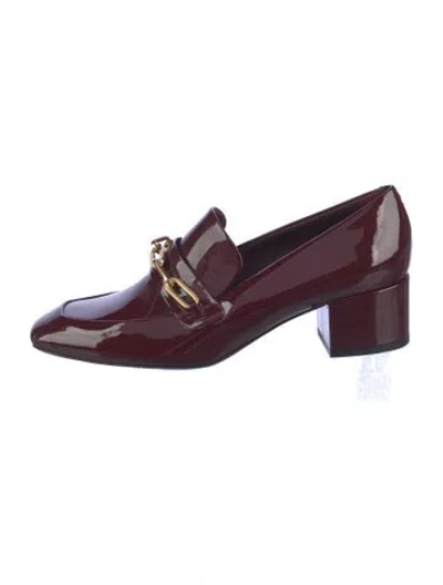 Pre-owned Burberry Patent Leather Chain-link Accents Pumps In Burgundy