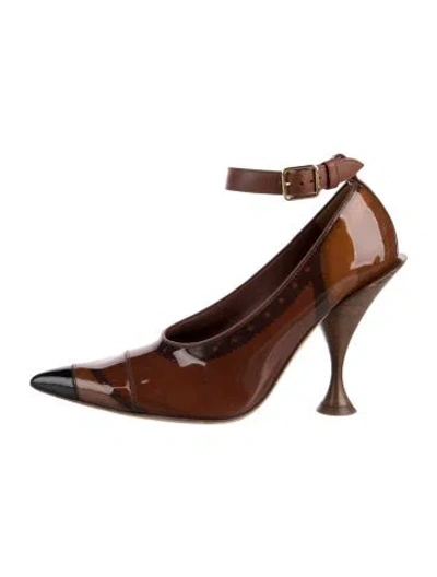 Pre-owned Burberry Patent Leather Colorblock Pattern Pumps In Brown