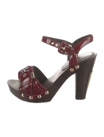 Pre-owned Burberry Patent Leather Colorblock Pattern Sandals In Burgundy