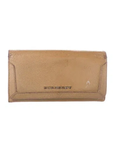 Pre-owned Burberry Patent Leather Continental Wallet In Neutral