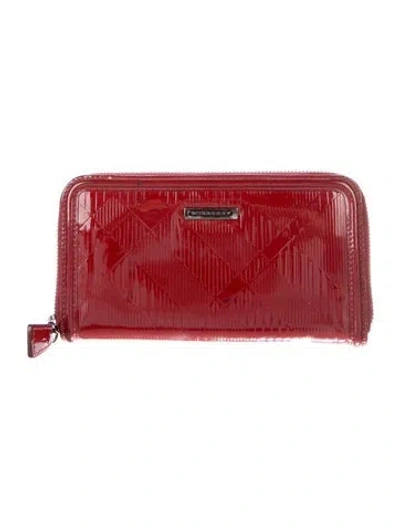 Pre-owned Burberry Patent Leather Continental Wallet In Red