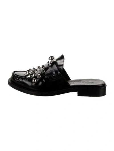 Pre-owned Burberry Patent Leather Fringe Trim Accent Mules In Black/white