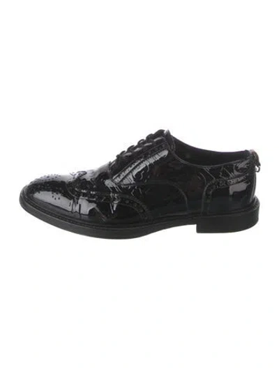 Pre-owned Burberry Patent Leather Graphic Print Brogues In Black