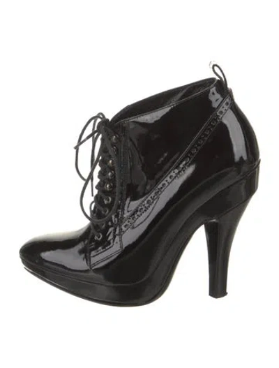 Pre-owned Burberry Patent Leather Lace-up Boots In Black