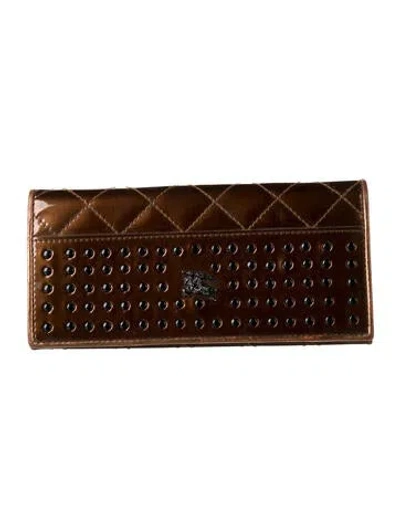 Pre-owned Burberry Patent Leather Patterned Continental Wallet In Brown