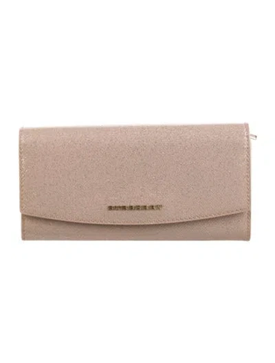 Pre-owned Burberry Patent Leather Patterned Continental Wallet In Pink