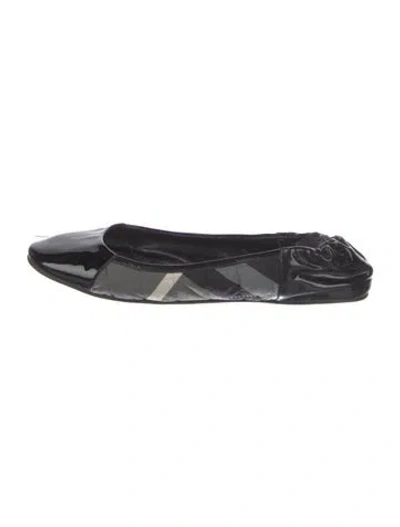 Pre-owned Burberry Patent Leather Plaid Print Ballet Flats In Black