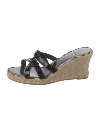 Pre-owned Burberry Patent Leather Plaid Print Espadrilles In Black