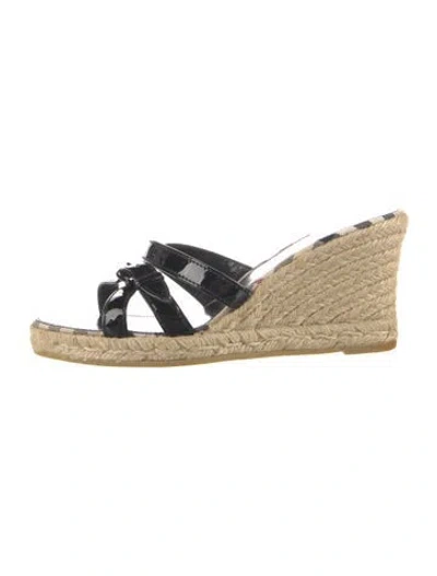 Pre-owned Burberry Patent Leather Plaid Print Espadrilles In Black