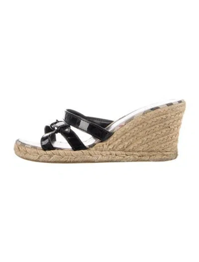 Pre-owned Burberry Patent Leather Plaid Print Espadrilles In Black