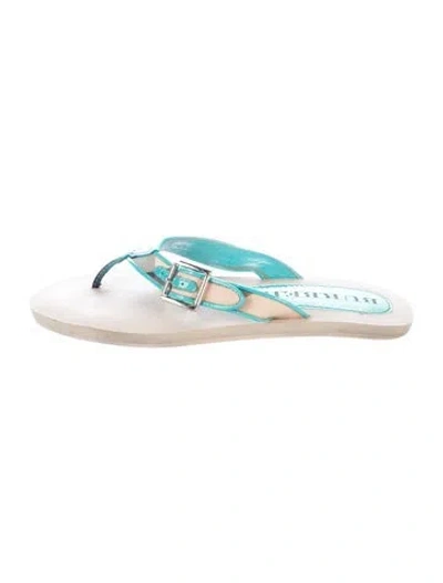 Pre-owned Burberry Patent Leather Plaid Print Flip Flops In Blue
