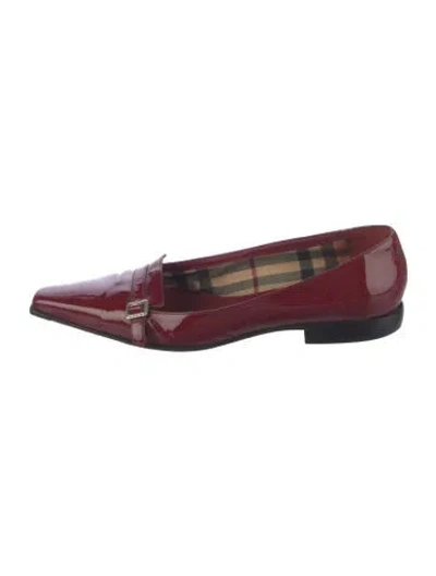 Pre-owned Burberry Patent Leather Plaid Print Loafers In Red
