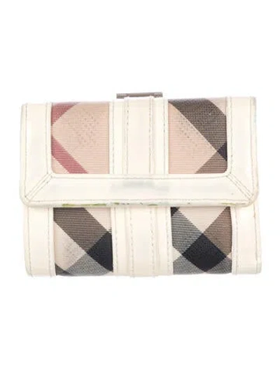 Pre-owned Burberry Patent Leather Plaid Print Trifold Wallet In White