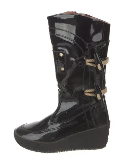 Pre-owned Burberry Patent Leather Rain Boots In Black