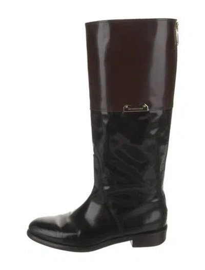 Pre-owned Burberry Patent Leather Riding Boots In Black