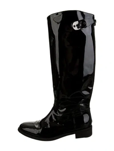 Pre-owned Burberry Patent Leather Riding Boots In Black