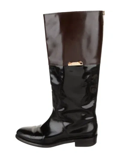 Pre-owned Burberry Patent Leather Riding Boots In Black