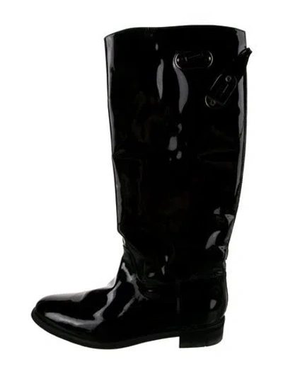 Pre-owned Burberry Patent Leather Riding Boots In Green