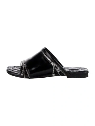 Pre-owned Burberry Patent Leather Slides In Black